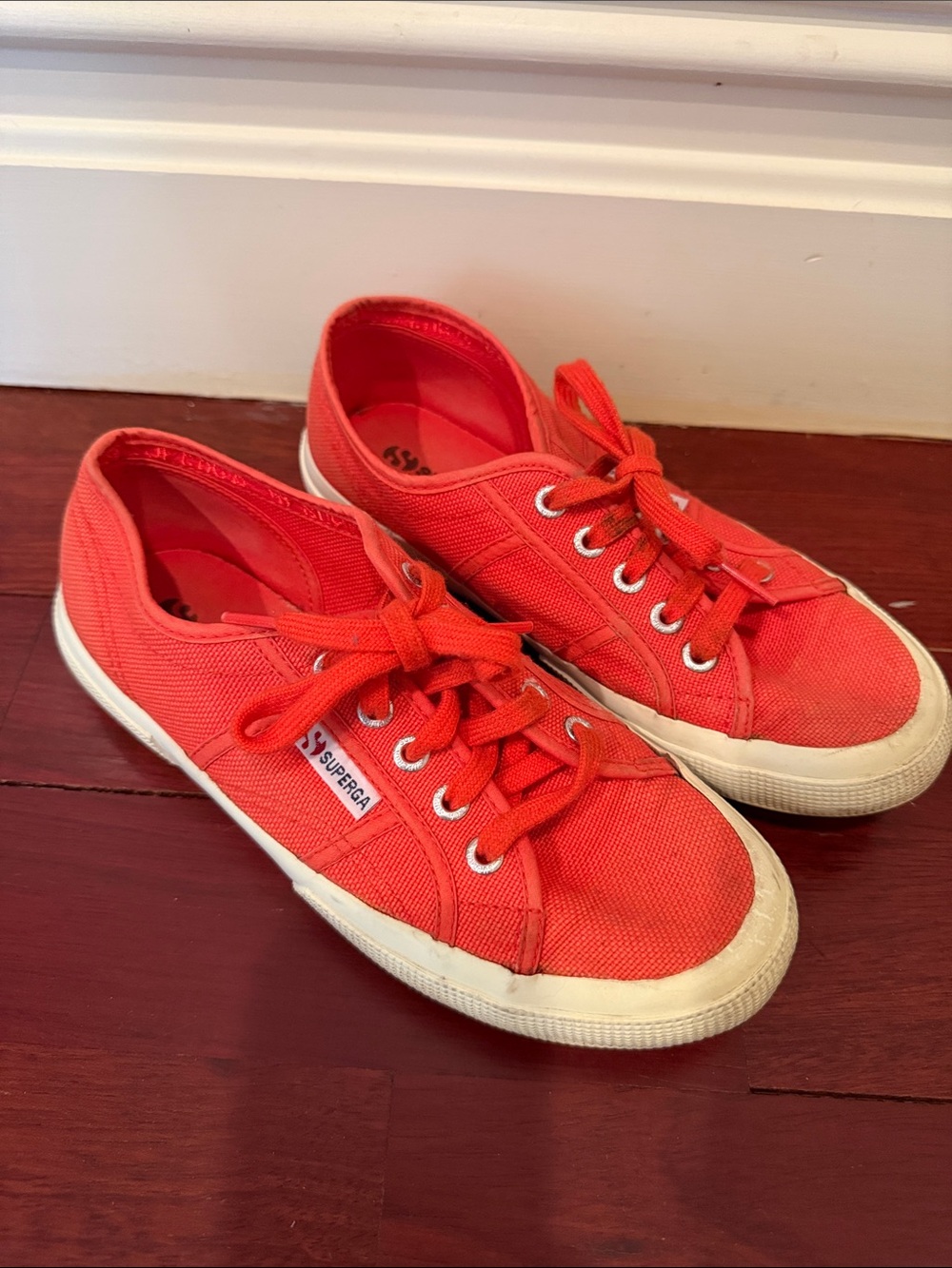 Superga Kids Coral-Red Canvas Lace-Up Sneakers